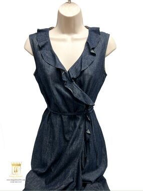 Burberry Blue Denim Wrap Dress with Ruffle Trim